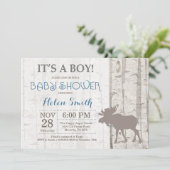 Moose Boy Baby shower Invitation Rustic Woodland Kaart (Staand voorkant)