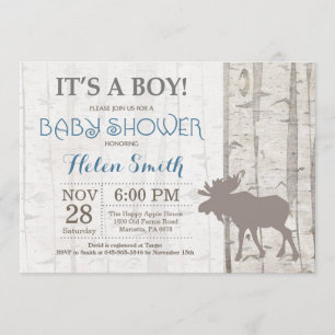 Moose Boy Baby shower Invitation Rustic Woodland Kaart