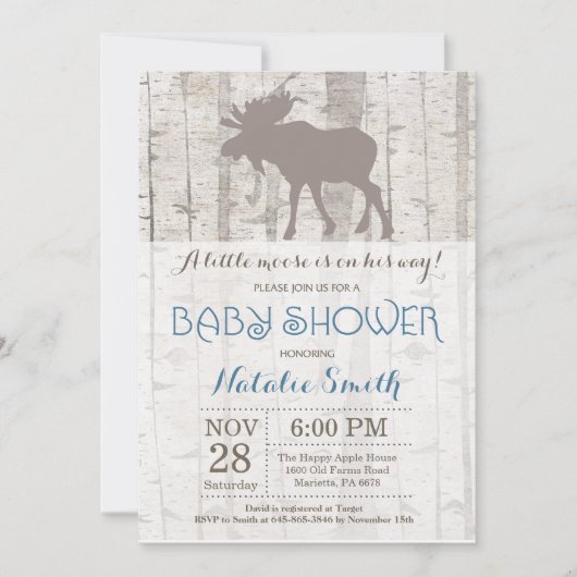 Moose Boy Baby shower Invitation Rustic Woodland Kaart (Voorkant)