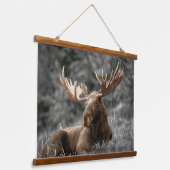 Moose Cabin art Black White Hangend Wandkleed (Gebogen)