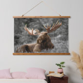 Moose Cabin art Black White Hangend Wandkleed (Slaapkamer)