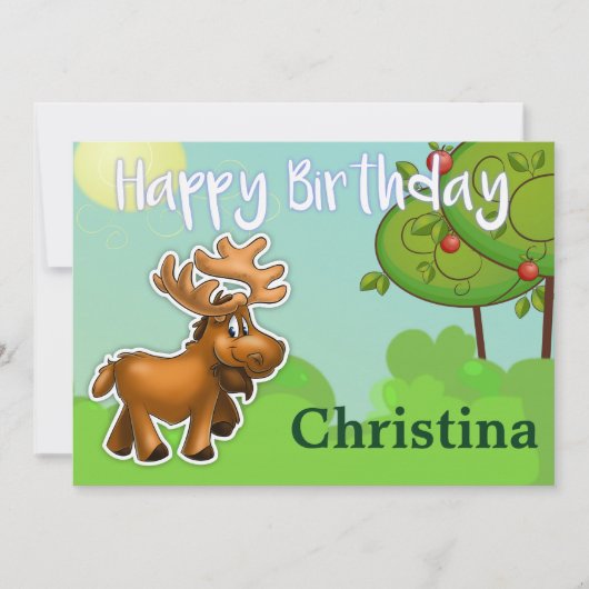 Moose Cartoon Birthday Card Kaart (Voorkant)