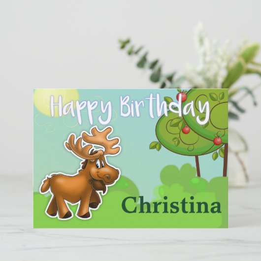Moose Cartoon Birthday Card Kaart (Staand voorkant)