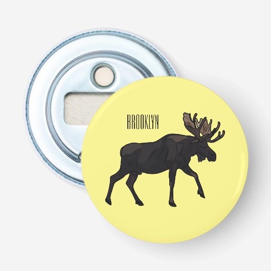 Moose cartoon illustratie button flesopener (Voorkant)