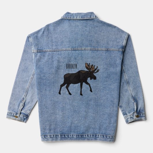 Moose cartoon illustratie denim jacket (Achterkant)