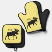 Moose cartoon illustratie ovenwant & pannenlap set (Voorkant / Achterkant)