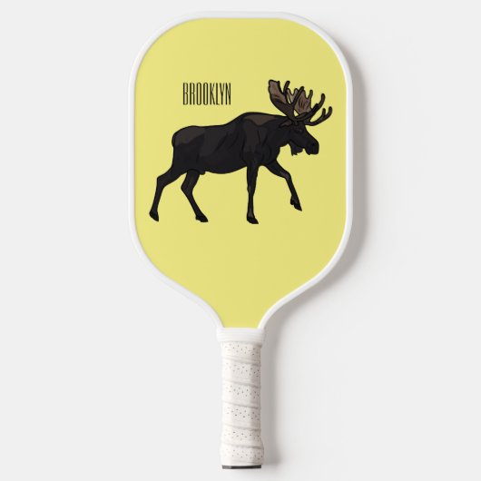 Moose cartoon illustratie pickleball paddle (Voorkant)