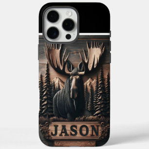 Moose Carving met gepersonaliseerde naam iPhone 16 Pro Max Hoesje