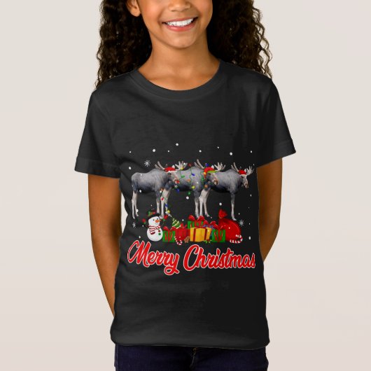 Moose Christmas Pyjama Grappige Xmas Lights Dieren T-shirt (Voorkant)
