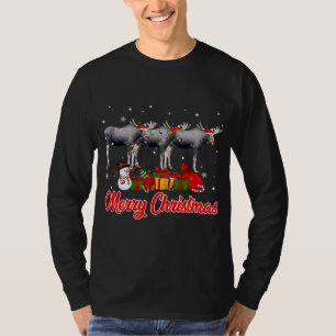 Moose Christmas Pyjama Grappige Xmas Lights Dieren T-shirt