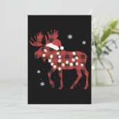 Moose Christmas Red Plaid Buffalo Xmas Santa Hat Feestdagenkaart (Staand voorkant)