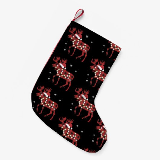 Moose Christmas Red Plaid Buffalo Xmas Santa Hat Kleine Kerstsok (Voorkant (Hangend))