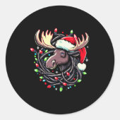 Moose Christmas Santa Hat Lights Moose For Kids Wo Ronde Sticker (Voorkant)