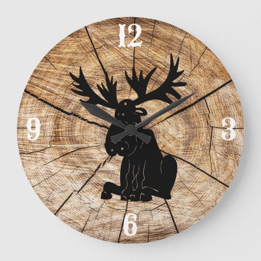 Moose Clock met Wooden Background Grote Klok (Voorkant)