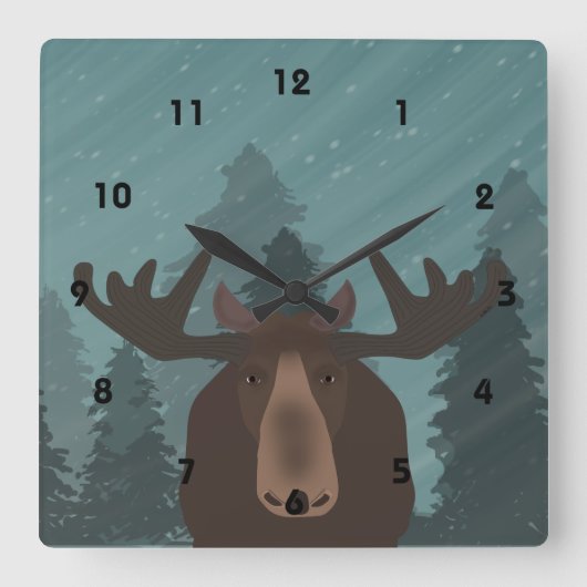Moose Clock Vierkante Klok (Voorkant)