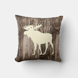 Moose (Cream) Wildlife op Rustic Wood Cabin Kussen