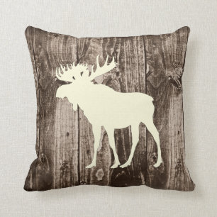 Moose (Cream) Wildlife op Rustic Wood Cabin Kussen