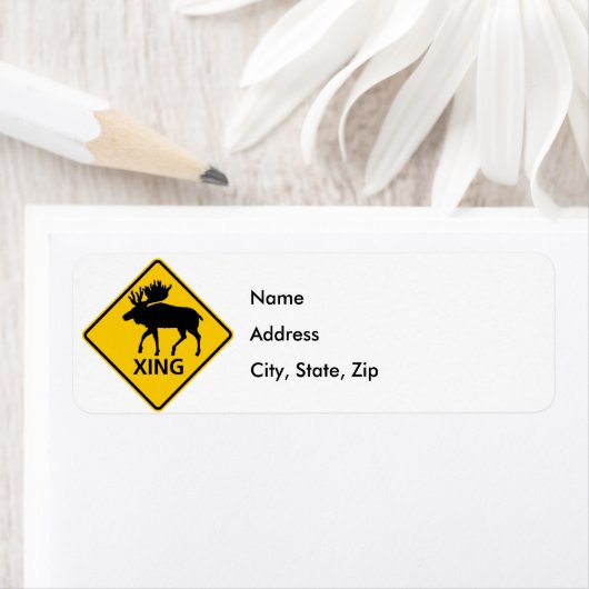 Moose Crossing Highway Sign Etiket (Insitu)
