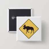 Moose Crossing Road Sign Wildlife Safety Vierkante Button 5,1 Cm (Voorkant /achterkant)