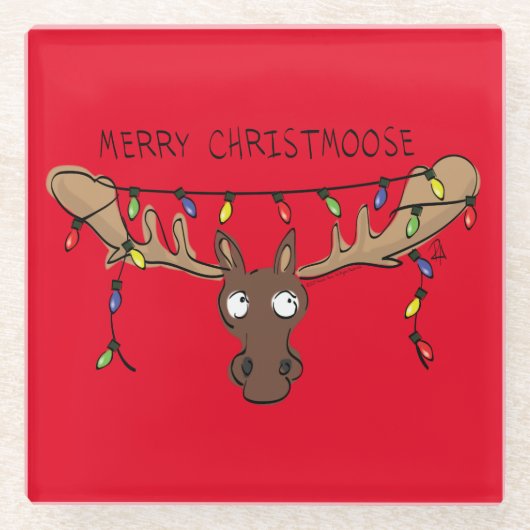 Moose Cute Funny Kerstmis Glazen Onderzetter (Voorkant)