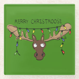 Moose Cute Funny Kerstmis Glazen Onderzetter