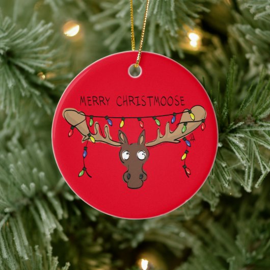 Moose Cute Funny Kerstmis Keramisch Ornament (Boom)