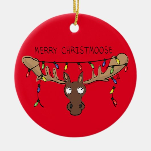 Moose Cute Funny Kerstmis Keramisch Ornament (Voorkant)