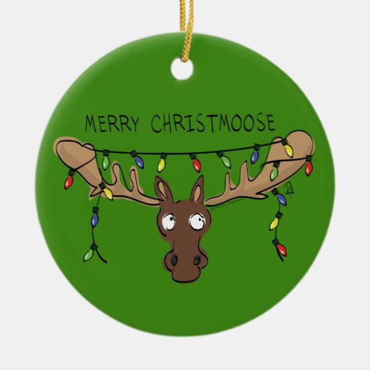 Moose Cute Funny Kerstmis Keramisch Ornament (Voorkant)