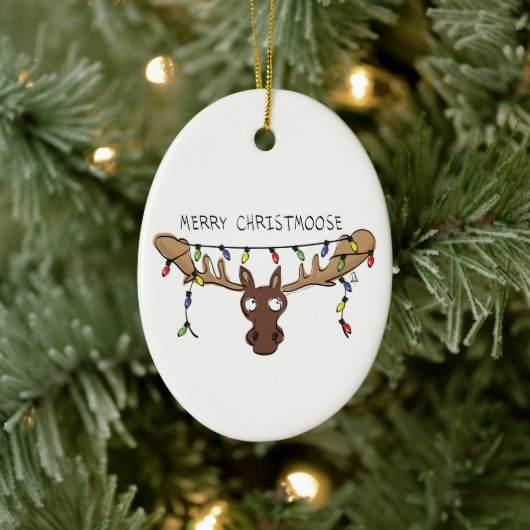 Moose Cute Funny Kerstmis Keramisch Ornament (Boom)