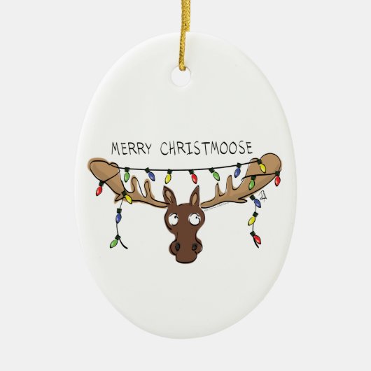 Moose Cute Funny Kerstmis Keramisch Ornament (Voorkant)
