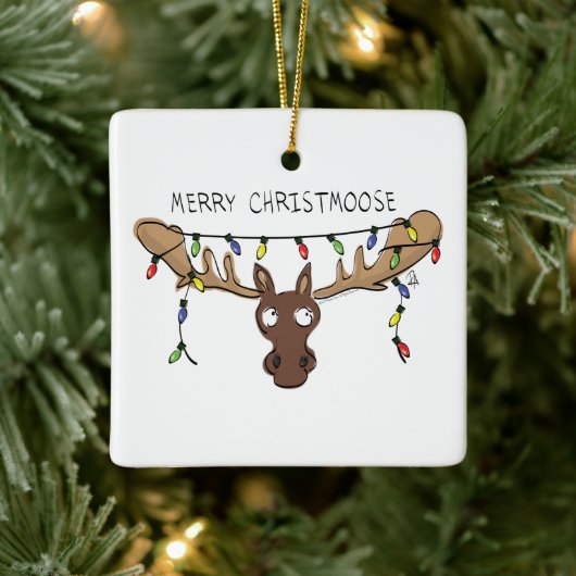 Moose Cute Funny Kerstmis Keramisch Ornament (Boom)