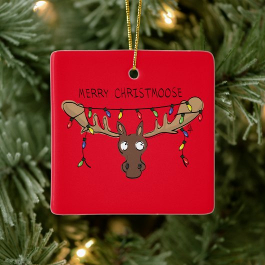 Moose Cute Funny Kerstmis Keramisch Ornament (Boom)