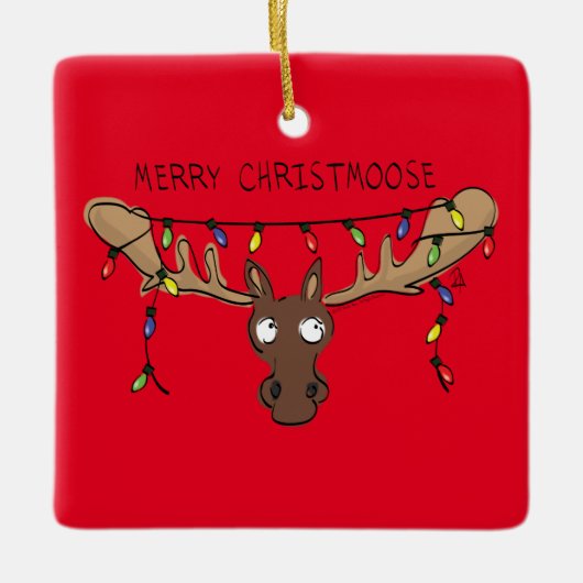 Moose Cute Funny Kerstmis Keramisch Ornament (Voorkant)