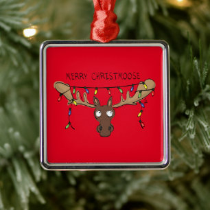 Moose Cute Funny Kerstmis Metalen Ornament