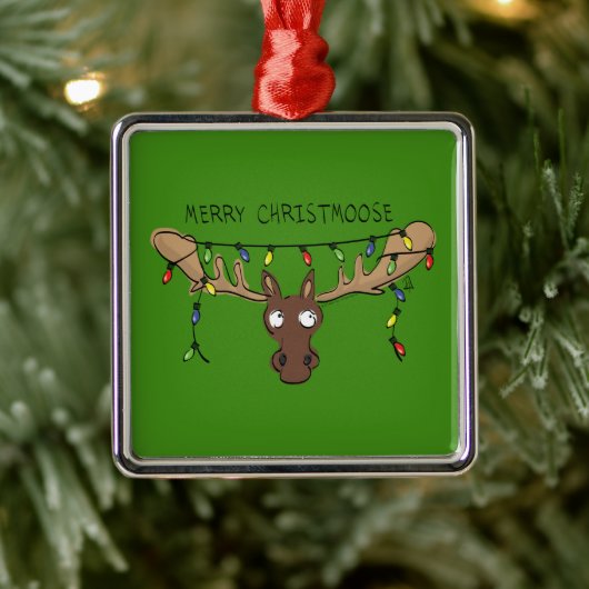 Moose Cute Funny Kerstmis Metalen Ornament (Boom)
