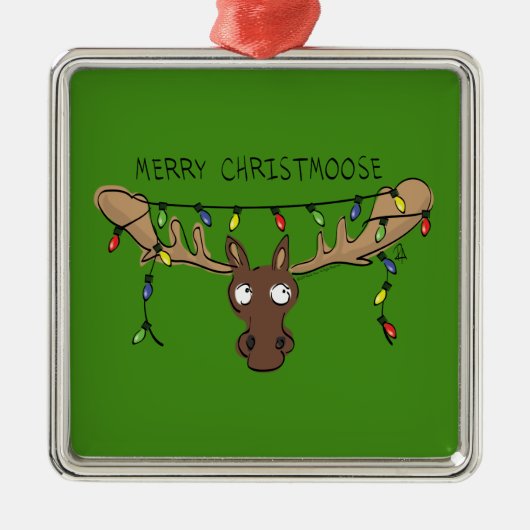 Moose Cute Funny Kerstmis Metalen Ornament (Voorkant)