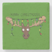 Moose Cute Funny Kerstmis Stenen Onderzetter (Voorkant)