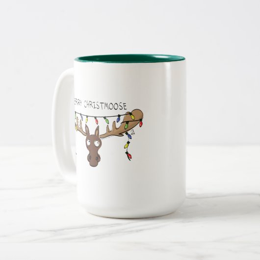 Moose Cute Funny Kerstmis Tweekleurige Koffiemok (Voorkant links)