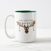 Moose Cute Funny Kerstmis Tweekleurige Koffiemok (Links)