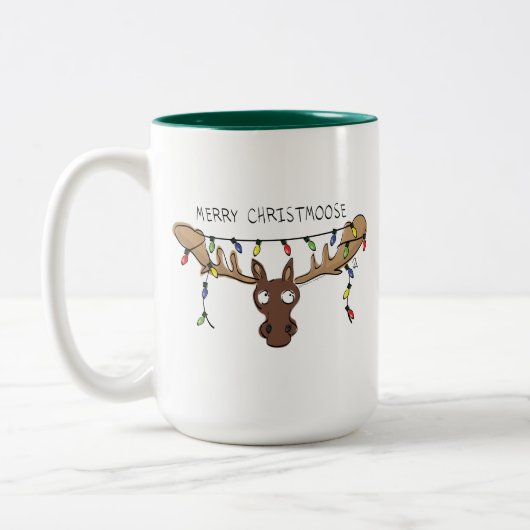 Moose Cute Funny Kerstmis Tweekleurige Koffiemok (Links)