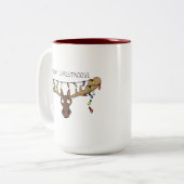 Moose Cute Funny Kerstmis Tweekleurige Koffiemok (Voorkant links)