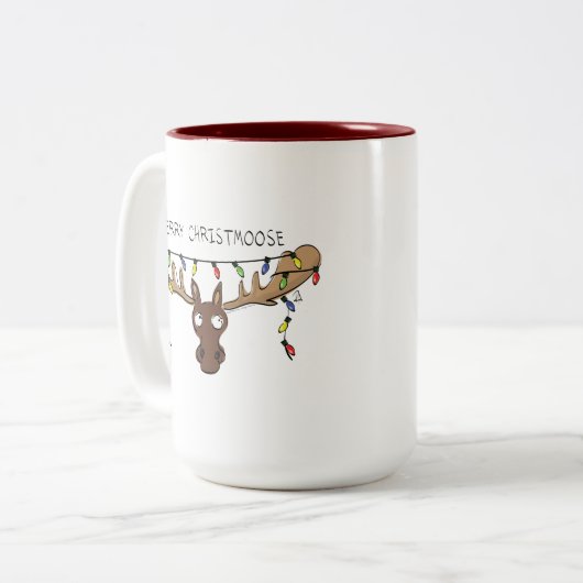 Moose Cute Funny Kerstmis Tweekleurige Koffiemok (Voorkant links)