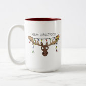 Moose Cute Funny Kerstmis Tweekleurige Koffiemok (Links)