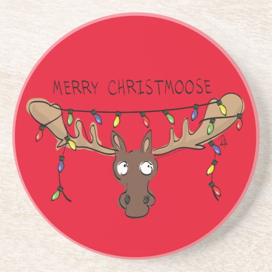 Moose Cute Funny Kerstmis Zandsteen Onderzetter (Voorkant)