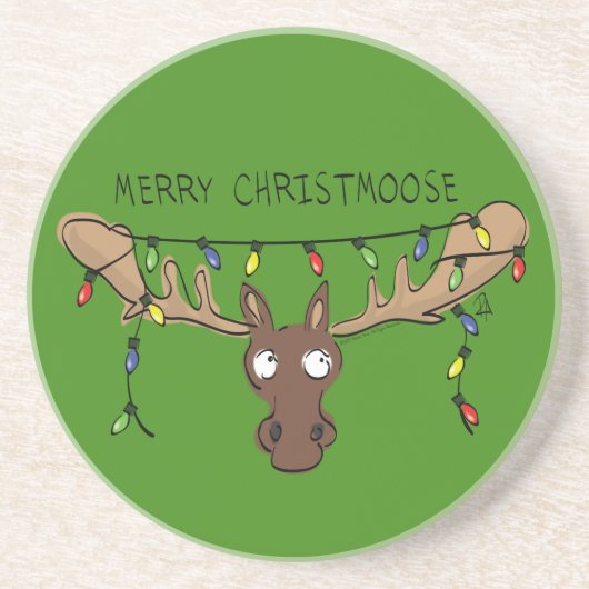 Moose Cute Funny Kerstmis Zandsteen Onderzetter (Voorkant)