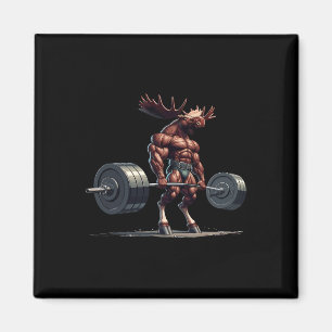 Moose Deadlifting Gym Humor Gewichtheffen Fitness Magneet