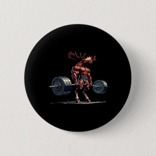 Moose Deadlifting Gym Humor Gewichtheffen Fitness Ronde Button 5,7 Cm