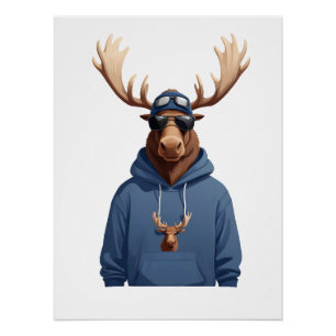 Moose Dearing Hoodie Grappig Cool Dier karakter Perfect Poster
