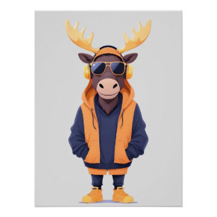 Moose Dearing Hoodie Grappig Cool Dier karakter Perfect Poster