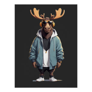 Moose Dearing Hoodie Grappig Cool Dier karakter Perfect Poster
